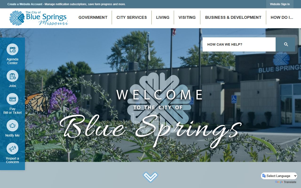 Blue Springs city website with municipal court information
