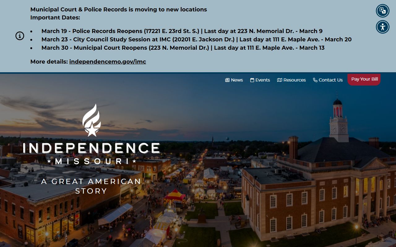 Independence city website with court and municipal services information