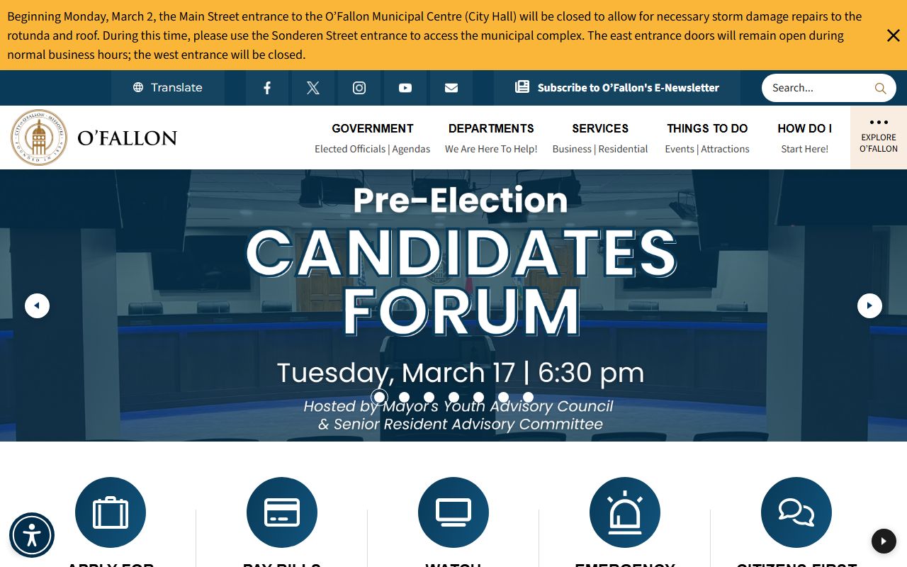 O'Fallon city website with municipal court information