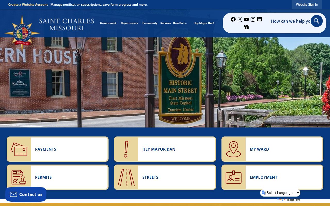 St. Charles city website with municipal and court information