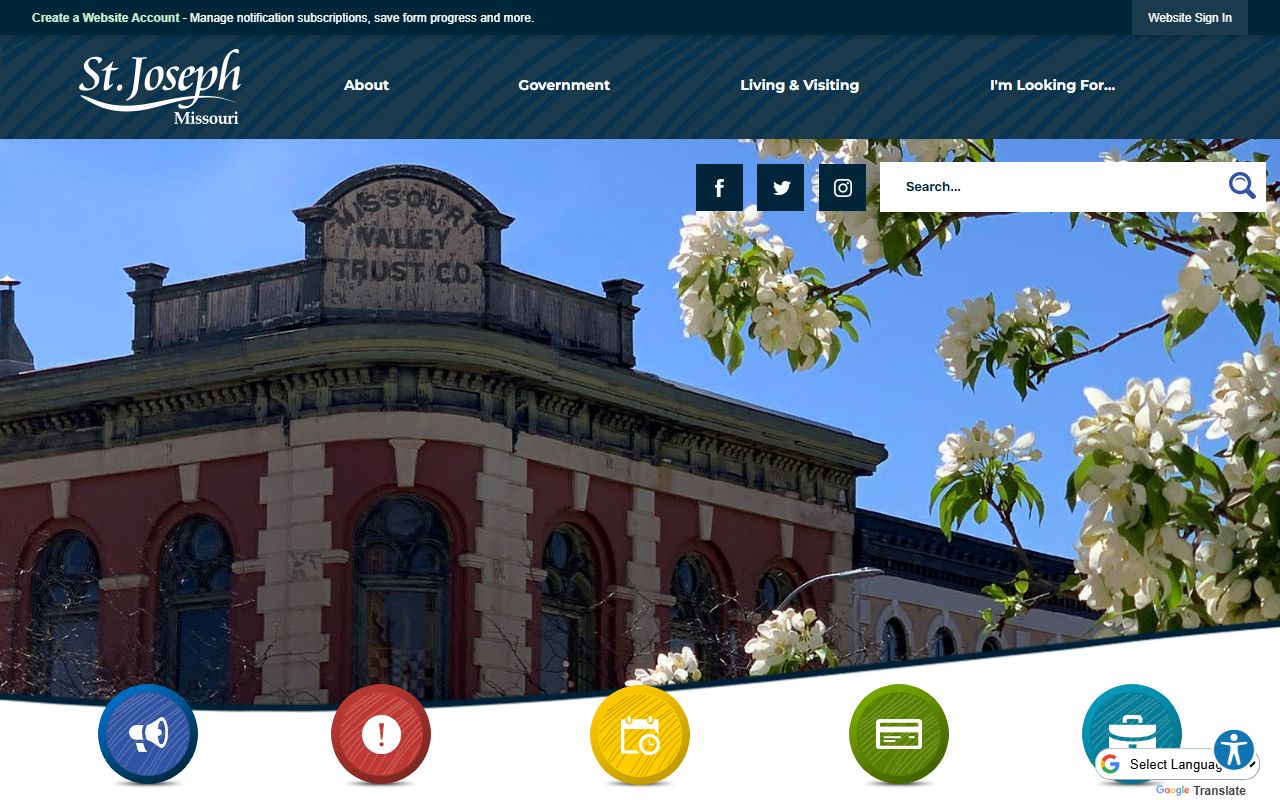 St. Joseph city website with municipal court and government services