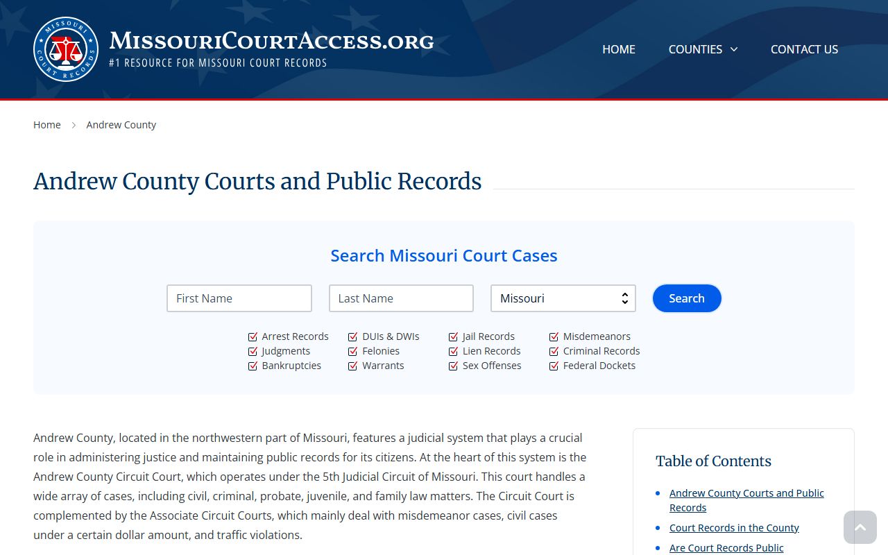 Andrew County Missouri court records access information