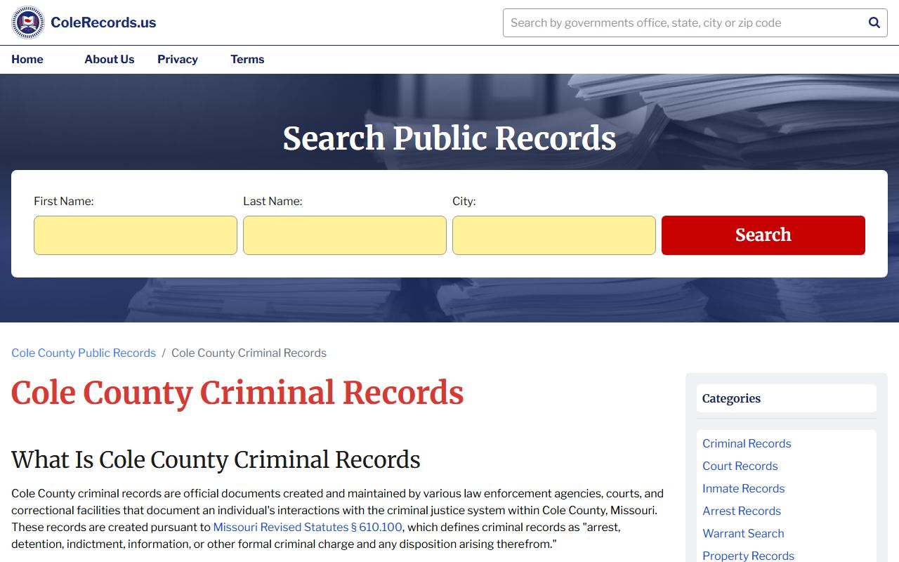 Cole County Missouri criminal court records access information