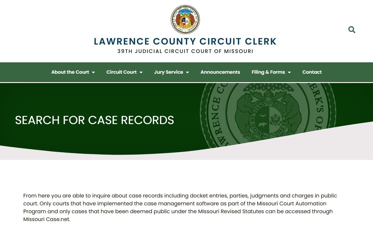 Lawrence County Missouri Circuit Clerk court records search page