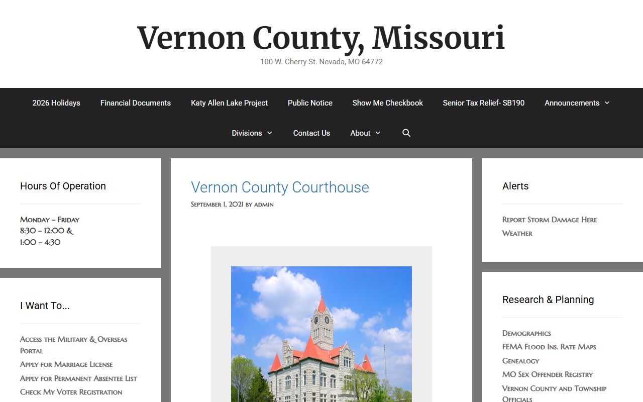 Vernon County Missouri courthouse and court records