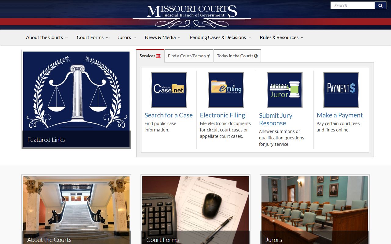 Missouri Judiciary homepage for court records access